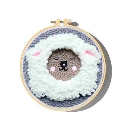 Lovely Yarn Animal Punch Needle Embroidery Kit with Yarn for Beginners DIY Needlework Wool Work Decorative Paintings Home Decor