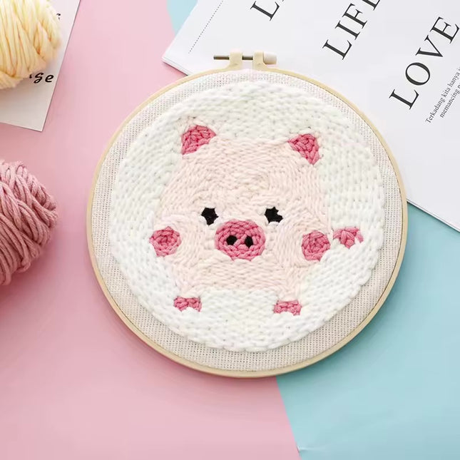Punch Needle Kits for Beginners Animal Pattern with Hoop Embroidery Punch Needle Starter Craft Set Easy for Adults and Children