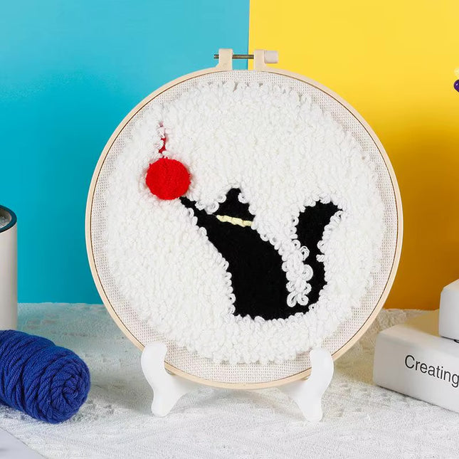 Cute Cat Punch Needle Starter Kits Soft Yarn Punch Needle Embroidery Kit Easy Embroidery Needlework Wool Work Home Decor