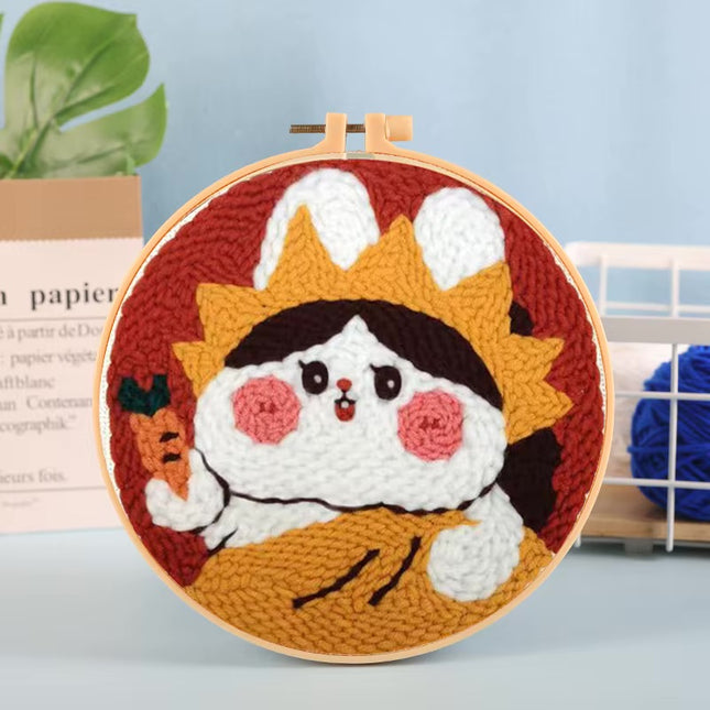 Punch Needle Starter Kit Animal Cat Floral Rug Hooking Beginner Set Adjustable Embroidery Pen Hoop for Kids Adults Craft Gift