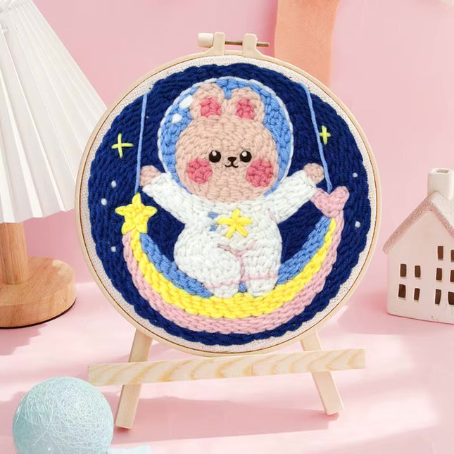 Diy Punch Needle Kit Planet Animals Crafts For Beginner Needle Embroidery Starter Kits For Diy Cross Stitch Home Decor
