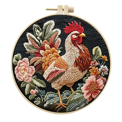 Rooster Broidery Kit with Flower CockEmbroidery Kit for Beginners Needles Enough Embroidery Thread
