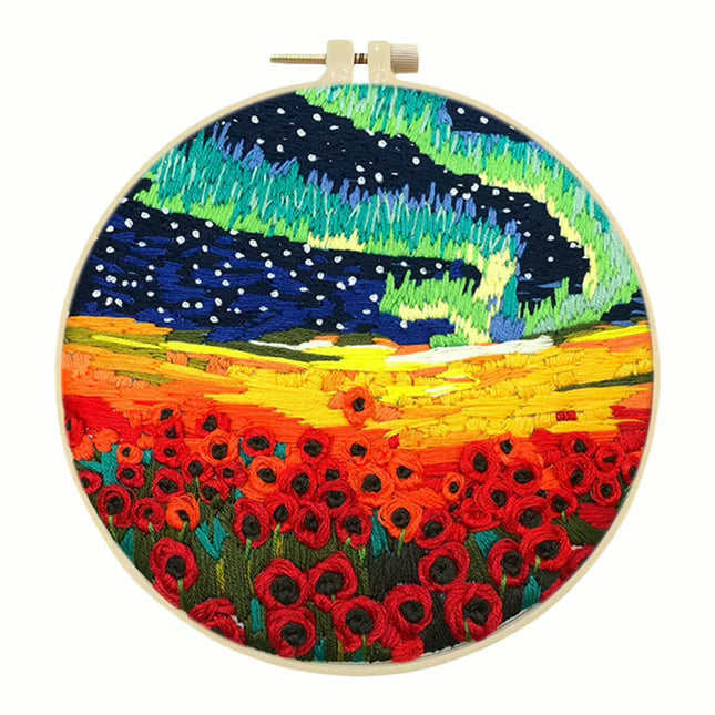 Flowers Stamped Cross Stitch Embroidery Kits with Hoop Cloth Color Thread