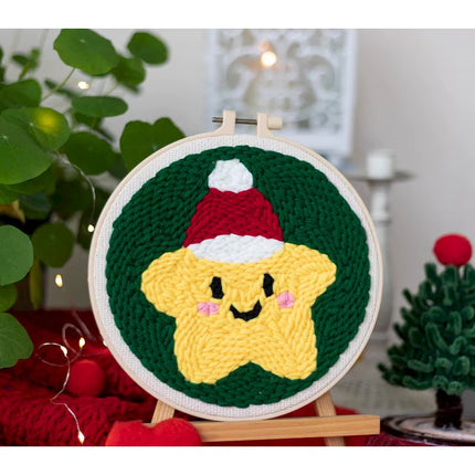 Easy DIY Craft Punch Needle Embroidery Kits with Stamped Color Pattern Package Instruction,Yarn and Adjustable Pen Christmas