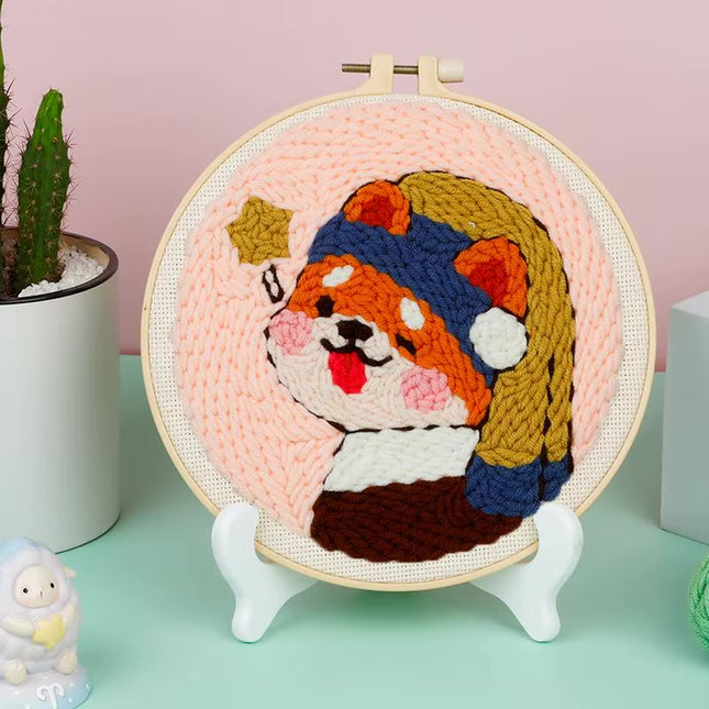 DIY Punch Needle Embroidery Kit for Adults Beginners Punch Needle DIY Craft Set with Cute Cartoon Animal for Handmade Decor