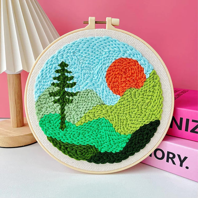 Landscape Pattern Punch Needle Embroidery Kit for Beginners Kids DIY Needlework Wool Work Decorative Paintings Home Decor