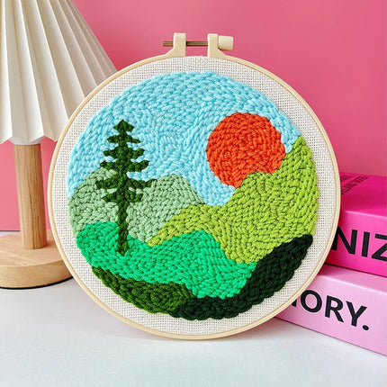 Landscape Pattern Punch Needle Embroidery Kit for Beginners Kids DIY Needlework Wool Work Decorative Paintings Home Decor
