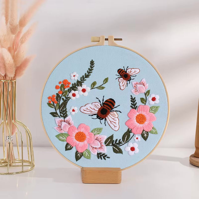 Bee Embroidery Kit for Adult Cross Stitch Kits for Hand with Animal Patterns and Instructions DIY  with Threads and Needles