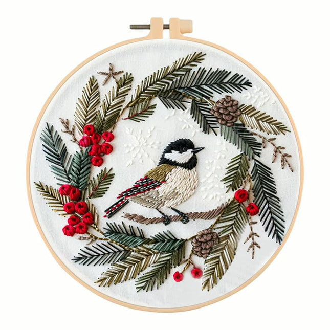 Merry Christmas Needlework Embroidery Kit with Pattern Cotton Threads Needles Hoop Handmade Sewing Art Craft Kit for Adults