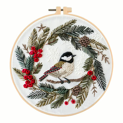 Merry Christmas Needlework Embroidery Kit with Pattern Cotton Threads Needles Hoop Handmade Sewing Art Craft Kit for Adults