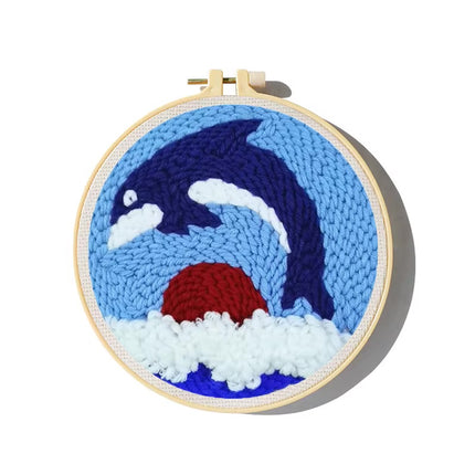 Cartoon Unicorn Dolphin Embroidery Patterns Punch Needle Kits Soft Yarn Needlework DIY Craft Kit