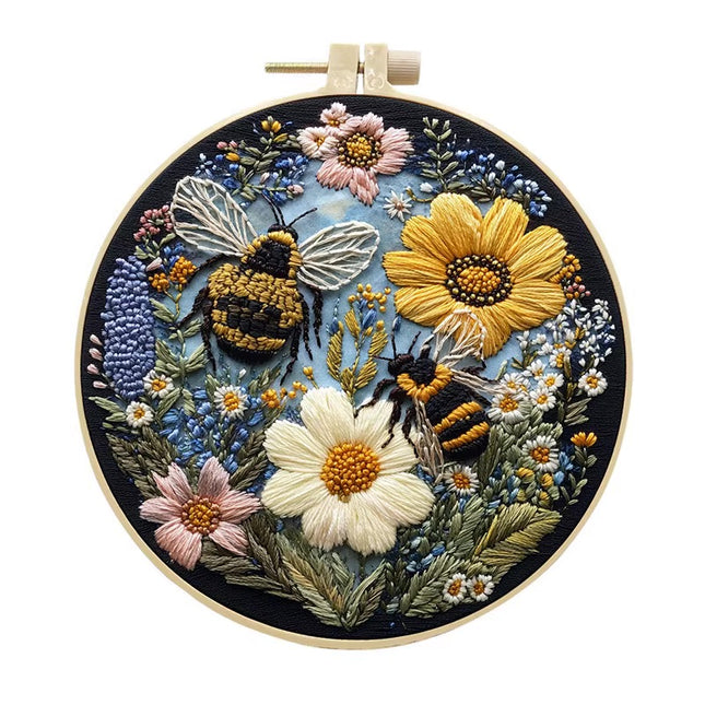 Flower Bee Embroidery Kit for Adult Cross Stitch Set for Hand with Animal Patterns and Instructions DIY with Threads and Needles
