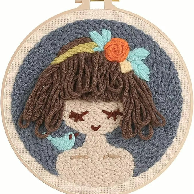 GATYZTORY Girl Pattern Punch Needle Embroidery Kit for Beginners Hoop Embroidery Set Starter Punch Needle Tool for Art Craft