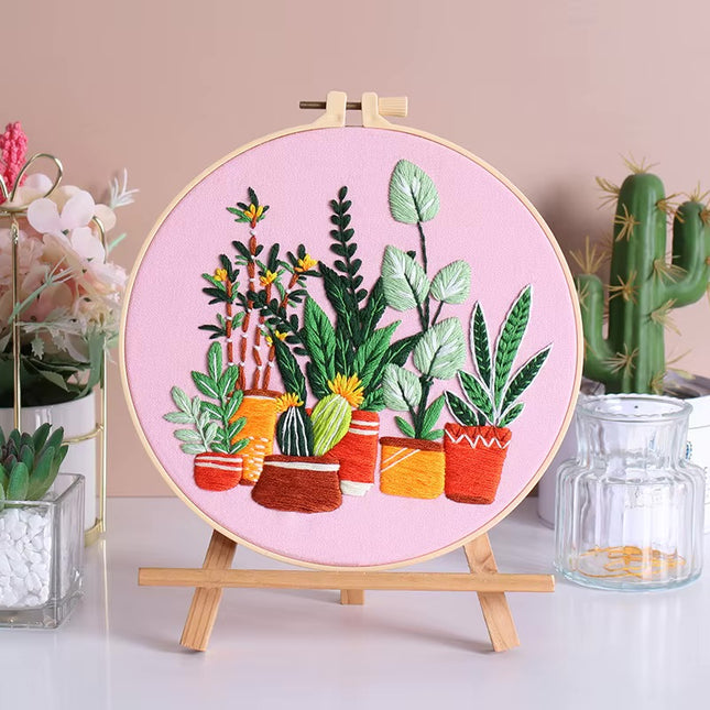 Summer Plant Garden Embroidery Kit with EN Instructions,Thread, Stamped Cloth,Needle for DIY Room Decor