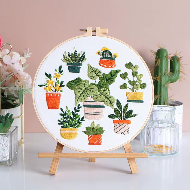 Summer Plant Garden Embroidery Kit with EN Instructions,Thread, Stamped Cloth,Needle for DIY Room Decor