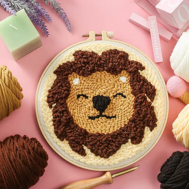 Cute Cartoon Animal Punch Needle Embroidery Kit for Beginners Soft Yarn Needlework Embroidery Set Home Decor
