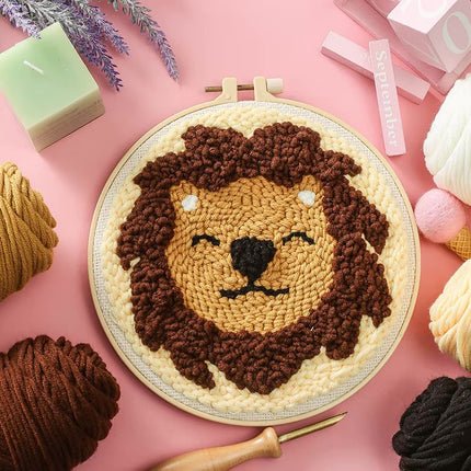 Cute Cartoon Animal Punch Needle Embroidery Kit for Beginners Soft Yarn Needlework Embroidery Set Home Decor