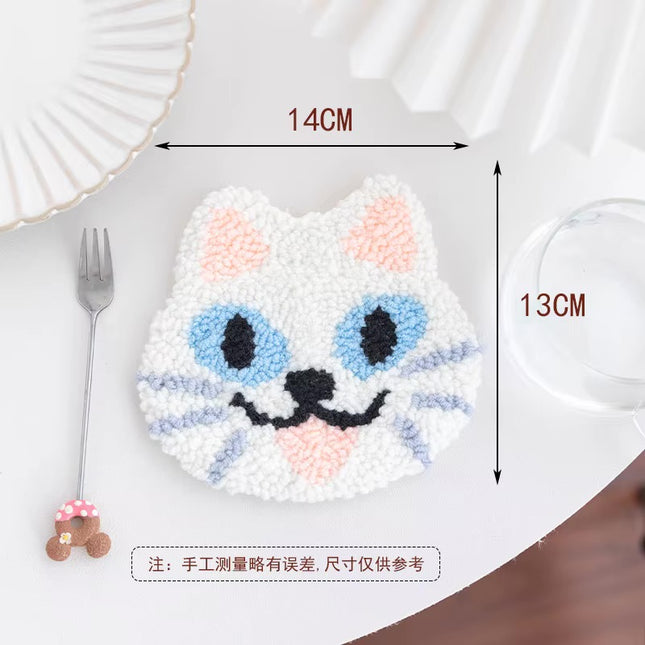 DIY Punch Needle Coaster Starter Kits Cute Cat Needlework Wool Poke Magic Embroidery Needle Kit Yarn for Beginners Home Decor