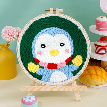 DIY Craft Punch Needle Embroidery Kits Rug for Starter Kits with Stamped Color Pattern Package Yarn and Embroidery Needle Pen