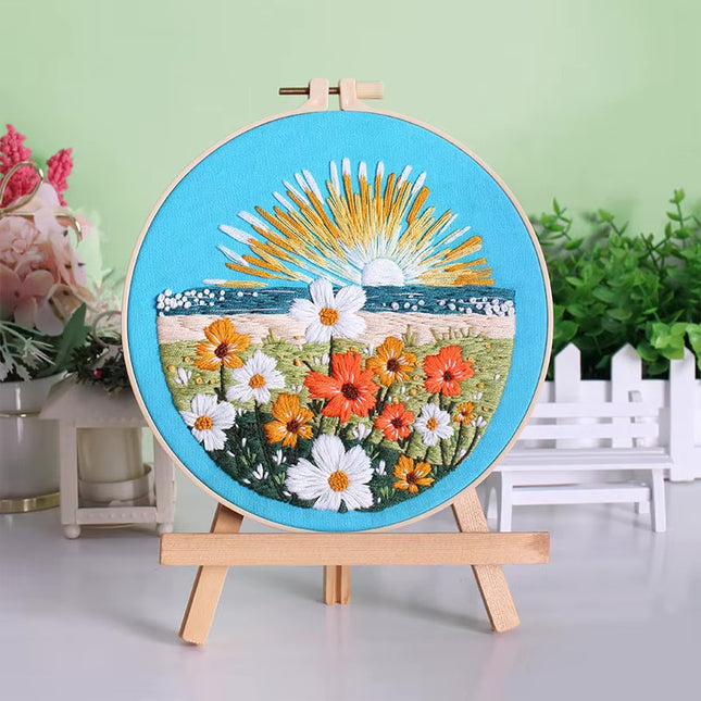 Embroidery Starter Kits for Adults Beginners with Stamped Pattern, Embroidery Floss + Needles + Hoop, Cactus Series