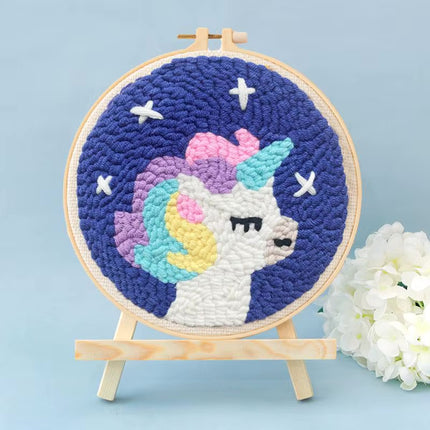 DIY Craft Punch Needle Embroidery Kits Rug for Starter Kits with Stamped Color Pattern Package Yarn and Embroidery Needle Pen