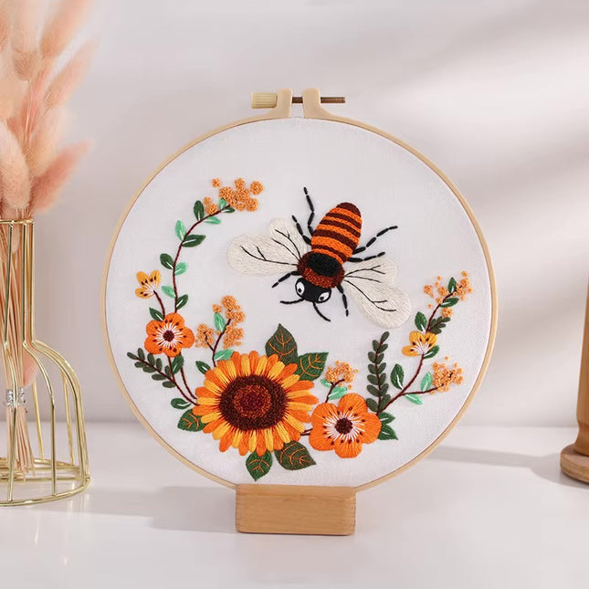 Bee Embroidery Kit for Adult Cross Stitch Kits for Hand with Animal Patterns and Instructions DIY  with Threads and Needles