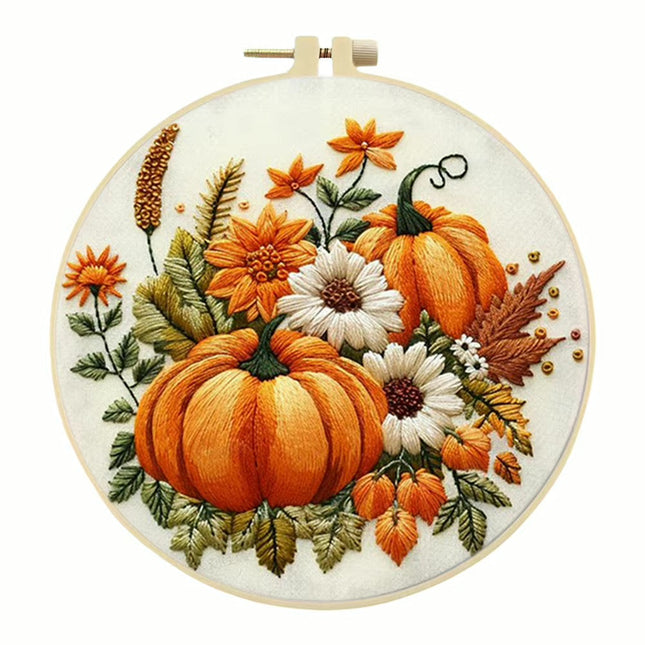 Halloween Stamped Cross Stitch Embroidery Kits with Hoop Cloth Color Thread