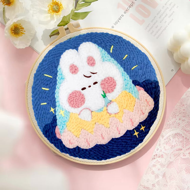 20x20cm Punch Needle Embroidery Starter Kits Rabbit Pattern for Adults Beginners Handcraft Punch Needle Kits with Embroidery