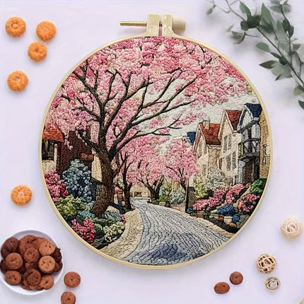 The Street Scenery Series Handmade DIY Embroidery Material Package Set Includes A 15-centimeter Embroidery Clip, Needle And Thre