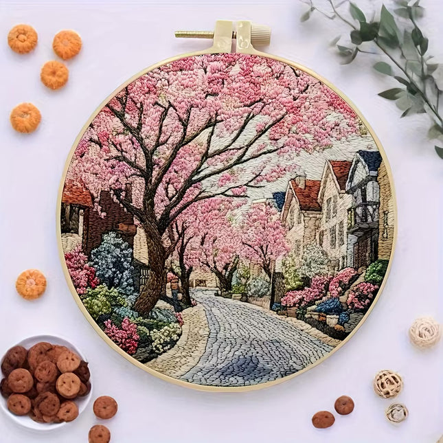 The Street Scenery Series Handmade DIY Embroidery Material Package Set Includes A 15-centimeter Embroidery Clip, Needle And Thre