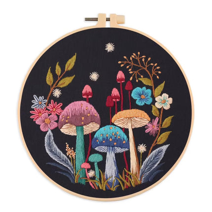 3D Mushroom Flower Black Cloth Pattern Embroidery Kit Set with Needle Instruction Stamped Clothes Kit for Room Decor 2025