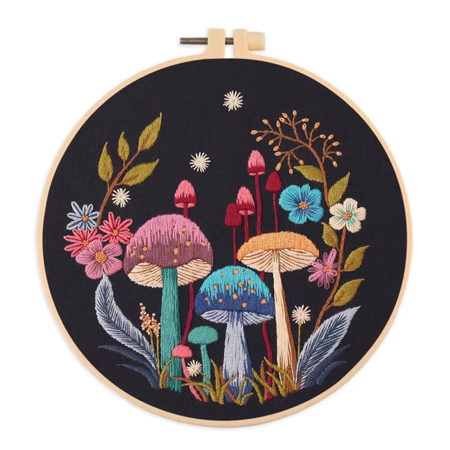 3D Mushroom Flower Black Cloth Pattern Embroidery Kit Set with Needle Instruction Stamped Clothes Kit for Room Decor 2025