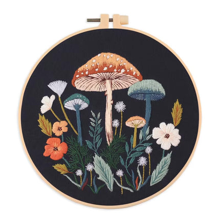 3D Mushroom Flower Black Cloth Pattern Embroidery Kit Set with Needle Instruction Stamped Clothes Kit for Room Decor 2025