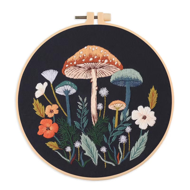 3D Mushroom Flower Black Cloth Pattern Embroidery Kit Set with Needle Instruction Stamped Clothes Kit for Room Decor 2025