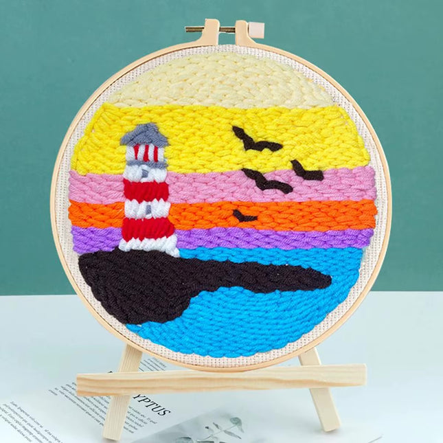 RUOPOTY Diy Punch Needle Embroidery Starter Kits For Beginner Lighthouse Diy Handicrafts Poking Embroidery Yarn Painting Arts
