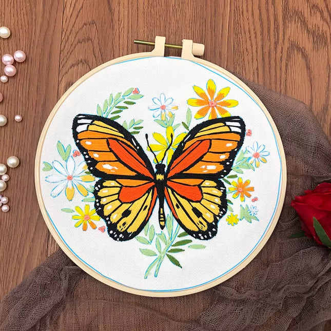 Butterfly Broidery Kit with flower Embroidery Kit for Beginners Needles Enough Embroidery Thread