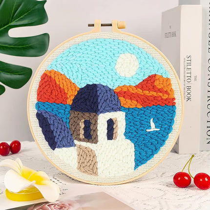 Landscape Pattern Punch Needle Embroidery Kit for Beginners Kids DIY Needlework Wool Work Decorative Paintings Home Decor