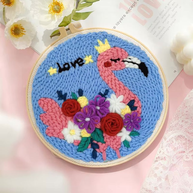 ﻿ Punch Poke Needle Embroidery Starter Kits Craft Dolphin Swan Flamingo Kids Children Funny Easy DIY Needlework Set For Beginner