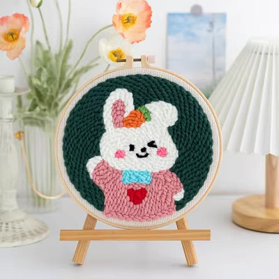 20x20cm Punch Needle Embroidery Starter Kits Rabbit Pattern for Adults Beginners Handcraft Punch Needle Kits with Embroidery