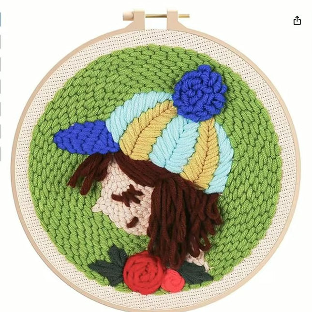 Punch Needle Kits Adults Beginner DIY Cute and Unique Cartoon Girl Hoop Embroidery Set for Beginners Perfect Gifts for Mom