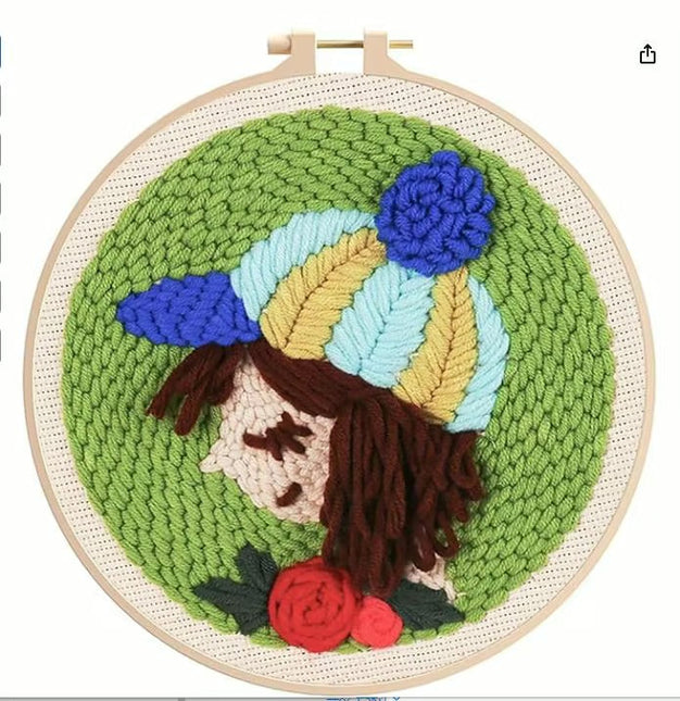 Punch Needle Kits Adults Beginner DIY Cute and Unique Cartoon Girl Hoop Embroidery Set for Beginners Perfect Gifts for Mom