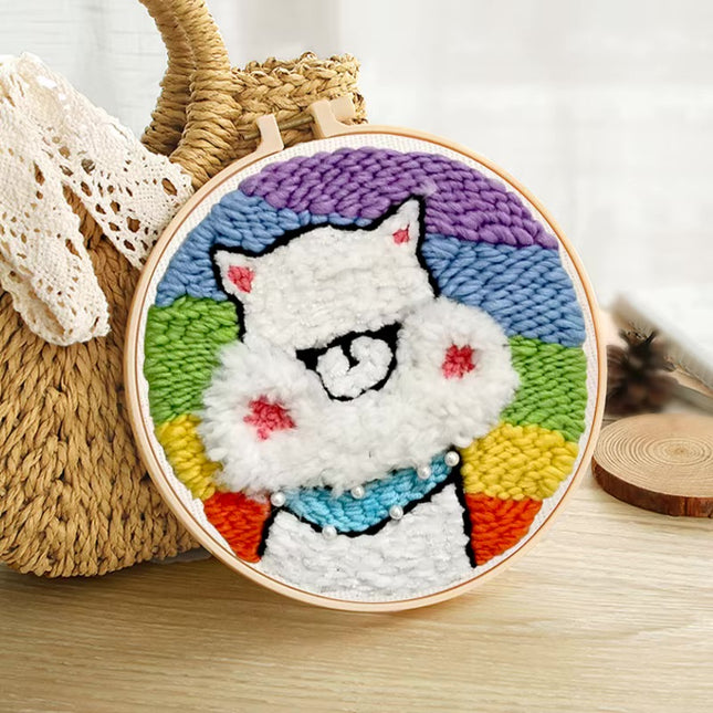 20cm Punch Embroidery Starter Kits Children's hand embroidery kit Beginners DIY Needlework Wool Punch Needle Poke Embroidery Kit