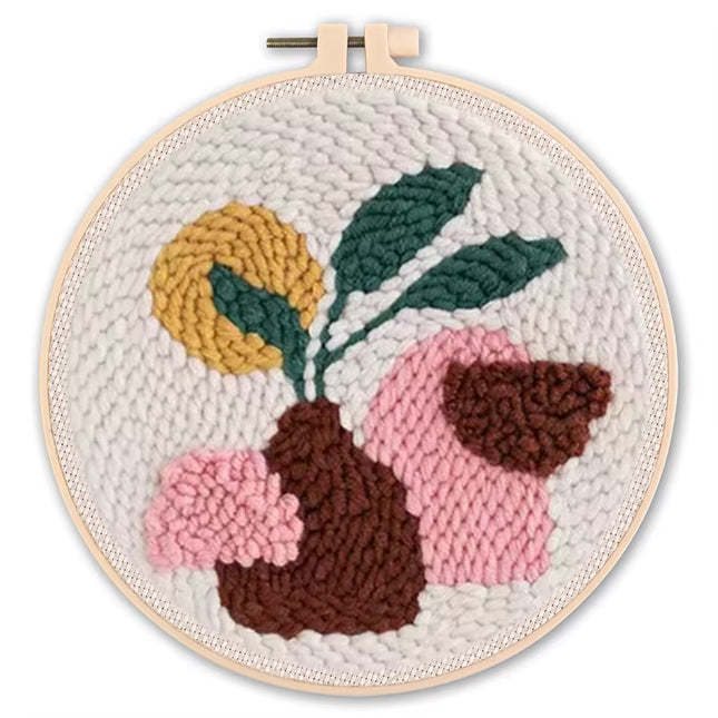 DIY Punch Needle Kits for Beginners Flower with Hoop Embroidery Punch Needle Starter Craft Set Festival Gift and Decoration