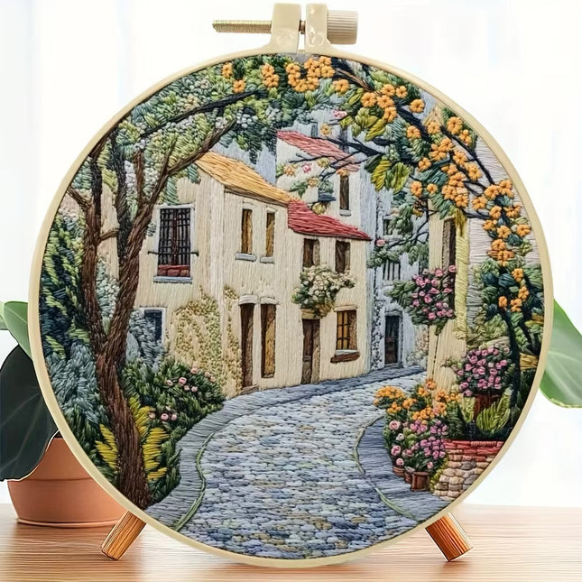 The Street Scenery Series Handmade DIY Embroidery Material Package Set Includes A 15-centimeter Embroidery Clip, Needle And Thre