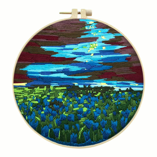 Flowers Stamped Cross Stitch Embroidery Kits with Hoop Cloth Color Thread