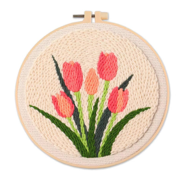 Tulip Sunflower Punch Needle&Rug Punch Kit with EN Instructions Yarn Thread Stamped Cloth Pen for DIY Gift