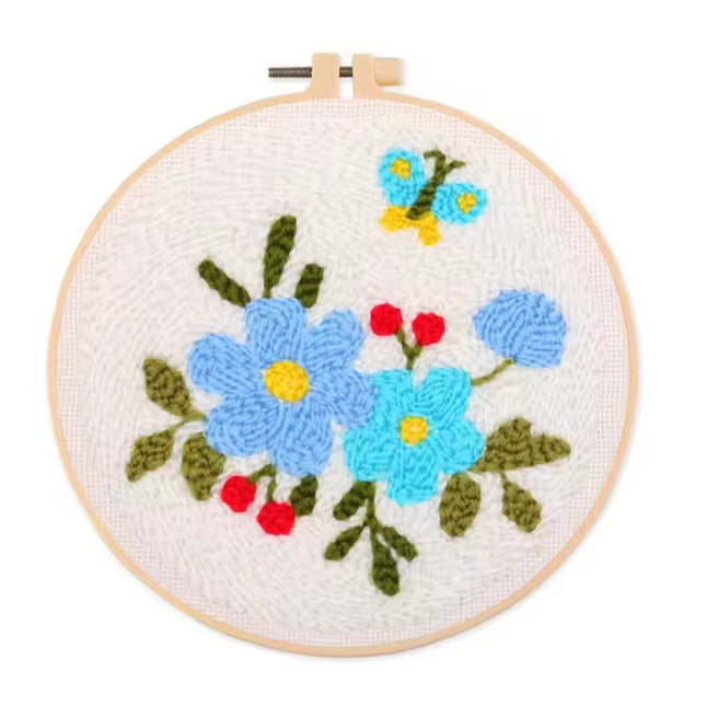 Punch Needle Embroidery Flower Butterfly Bird Punch Needle Kit with Stamped Cloth  Instructions Yarn Needle Kit for DIY Work