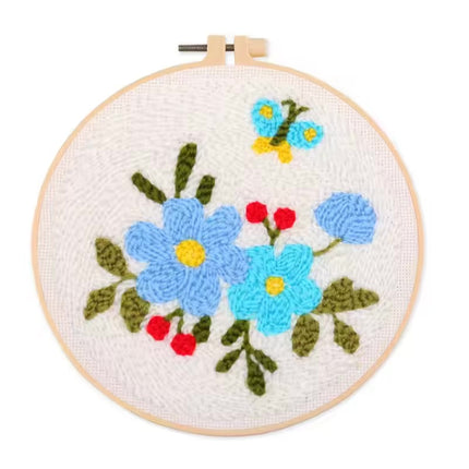 Punch Needle Embroidery Flower Butterfly Bird Punch Needle Kit with Stamped Cloth  Instructions Yarn Needle Kit for DIY Work