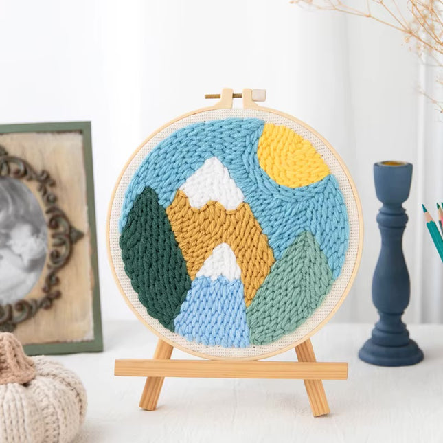 Mountains Scenery Punch Needle Embroidery Kit with Yarn for Beginners DIY Needlework Wool Work Decorative Paintings Home Decor
