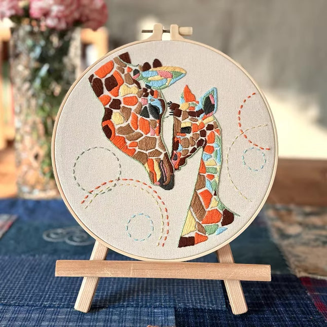 Cute Cartoon Giraffe Animal Embroidery kit for DIY Crafter with Thread Needle Instructions Cross Stich Kit DIY Gift